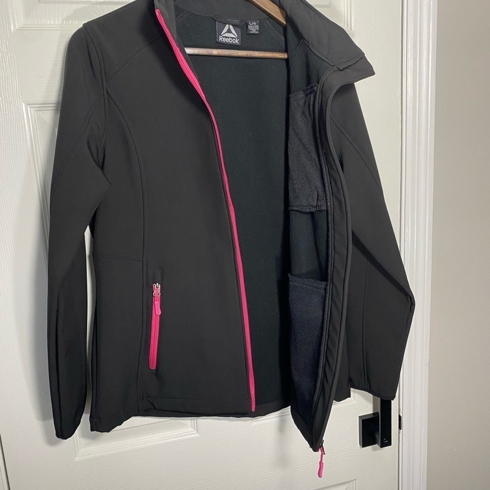 Reebok Women’s Softshell Jacket L Black Pink Full Zip Athletic Running Coat - Picture 7 of 11